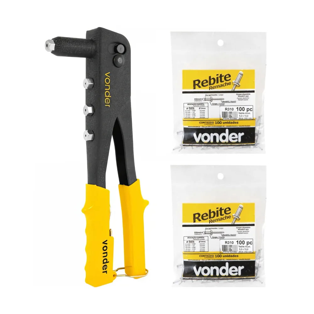 Rebiter Ruler Kit com 200 Rebites 3,2 mm x 10 mm Vonder e Rebitador RM 244 – MGParts